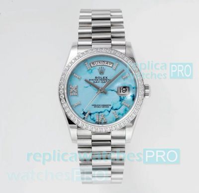 TWS Factory Swiss 2836 Rolex Day-Date 36MM Diamond Bezel Replica Watch 